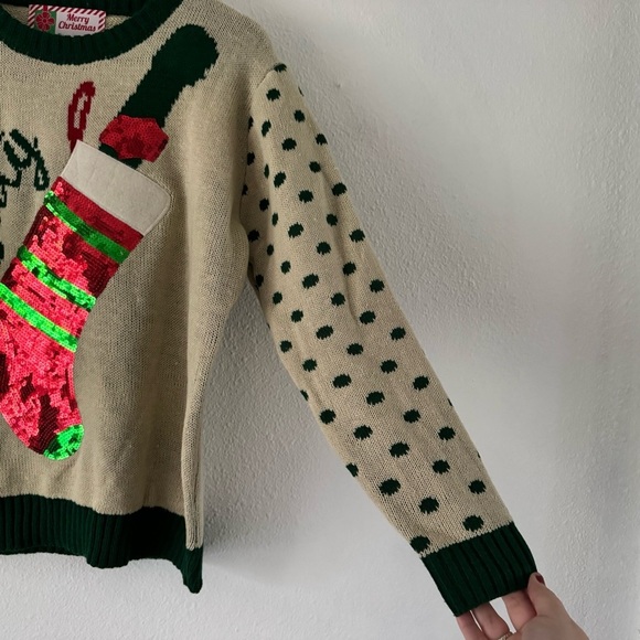 Knit Christmas Sweater Sequins Ugly Sweater Funny Naughty Xmas Wine Top Sz Small - Picture 6 of 10